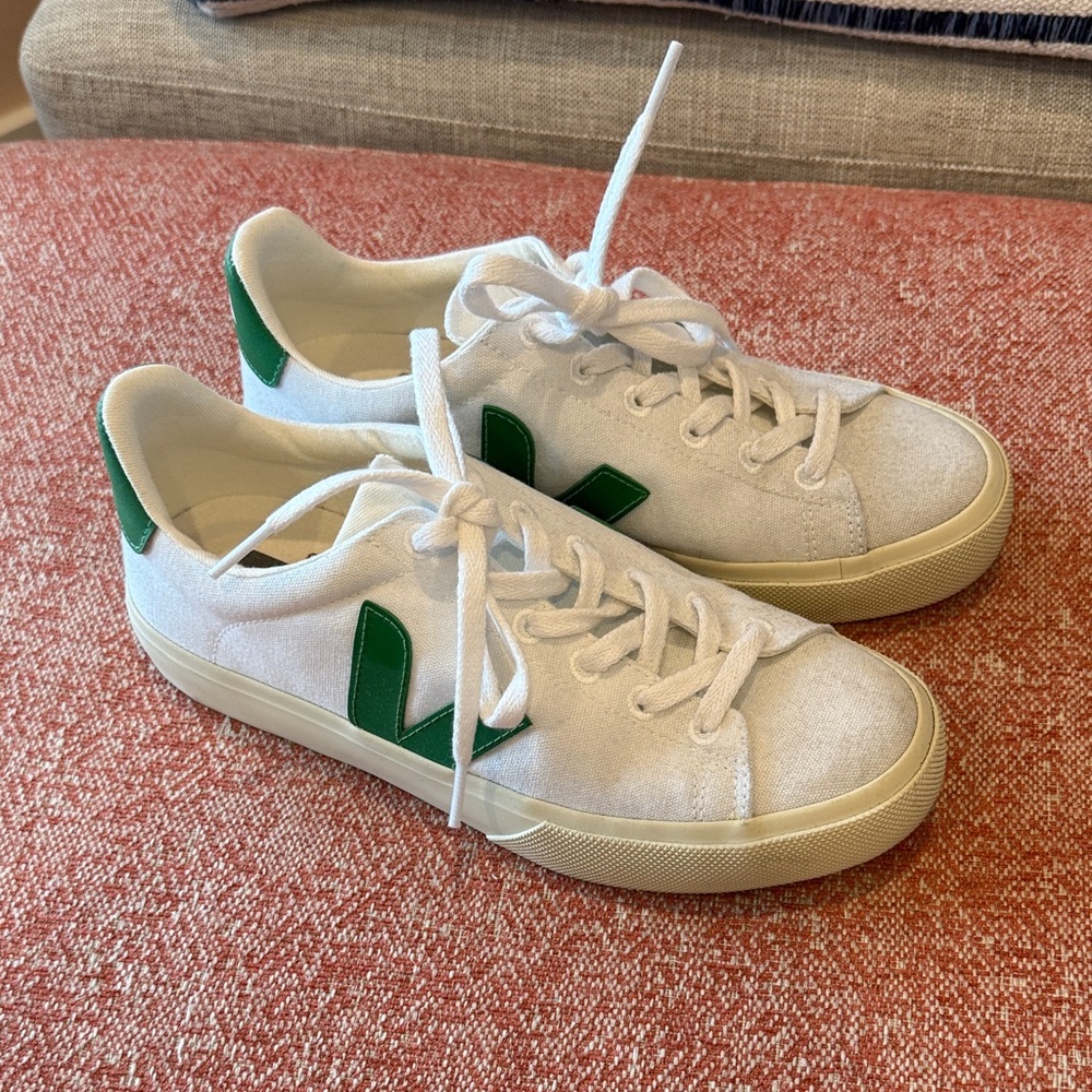 White and Green Low-Top Women's Sneakers